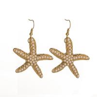 Zinc Alloy Drop Earring, with Plastic Pearl, Starfish, gold color plated, vintage & for woman & hollow 