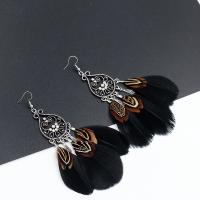 Fashion Feather Earring , Zinc Alloy, with Feather, iron earring hook, antique silver color plated, for woman & with rhinestone, lead & cadmium free 