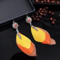 Fashion Feather Earring , Zinc Alloy, with Feather, iron earring hook, antique silver color plated, for woman & enamel & with rhinestone lead & cadmium free 