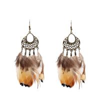 Fashion Feather Earring , Zinc Alloy, with Feather, iron earring hook, antique bronze color plated, for woman & enamel, lead & cadmium free 
