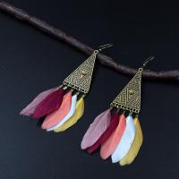 Fashion Feather Earring , Zinc Alloy, with Feather, iron earring hook, antique bronze color plated, for woman & with rhinestone lead & cadmium free 