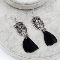 Fashion Feather Earring , Zinc Alloy, with Feather, iron earring hook, antique silver color plated, for woman & with rhinestone lead & cadmium free 