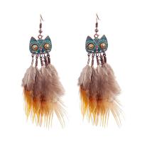 Fashion Feather Earring , Zinc Alloy, with Feather, iron earring hook, antique bronze color plated, bluing & for woman & with rhinestone, lead & cadmium free 