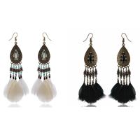 Fashion Feather Earring , Zinc Alloy, with Feather & Glass Seed Beads, iron earring hook, antique bronze color plated, for woman lead & cadmium free 