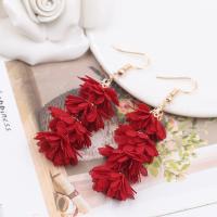 Zinc Alloy Drop Earring, with Spun Silk, iron earring hook, Flower, gold color plated, for woman lead & cadmium free 