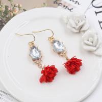 Zinc Alloy Drop Earring, with Spun Silk & Crystal, iron earring hook, Flower, gold color plated, for woman & faceted lead & cadmium free 