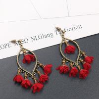 Zinc Alloy Drop Earring, with Spun Silk, iron earring hook, Flower, antique bronze color plated, for woman lead & cadmium free 