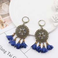 Enamel Zinc Alloy Drop Earring, with Spun Silk, iron earring lever back clip, Flower, antique bronze color plated, for woman lead & cadmium free 