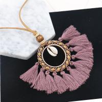 Zinc Alloy Sweater Chain Necklace, with Caddice & Velveteen Cord & Trumpet Shell, Tassel, antique bronze color plated, for woman lead & cadmium free Approx 35 Inch 