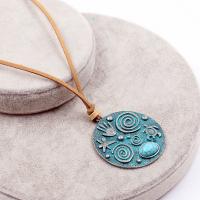 Zinc Alloy Sweater Chain Necklace, with Velveteen Cord, Flat Round, antique bronze color plated, bluing & for woman, lead & cadmium free Approx 35 Inch 