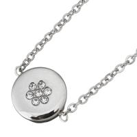 Stainless Steel Jewelry Necklace, with 2Inch extender chain, Flat Round, for woman & with rhinestone, original color 1.5mm Approx 17 Inch 