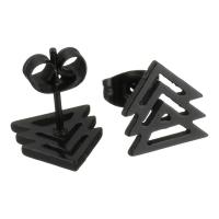 Stainless Steel Stud Earring, Triangle, black ionic, for woman 