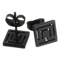 Stainless Steel Stud Earring,  Square, black ionic, for woman 