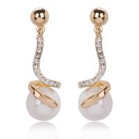 Plastic Pearl Zinc Alloy Earring, with ABS Plastic Pearl, stainless steel post pin, gold color plated, for woman & with rhinestone, lead & cadmium free 
