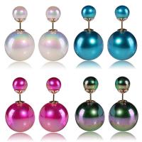 Acrylic Double Faced Stud Earring, stainless steel post pin, Round, imitation pearl & for woman 