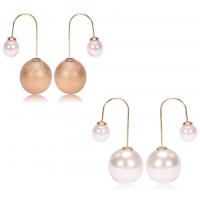 Acrylic Double Pearl Hoop Stud Earring, with Zinc Alloy, Round, imitation pearl & for woman 