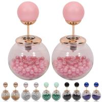 Acrylic Double Faced Stud Earring, with Glass, iron post pin, Round, for woman 