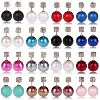 Acrylic Double Faced Stud Earring, with Zinc Alloy, stainless steel post pin, Round, imitation pearl & for woman & with rhinestone lead & cadmium free 