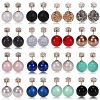 Acrylic Double Faced Stud Earring, with Zinc Alloy, stainless steel post pin, Round & for woman & with rhinestone lead & cadmium free 