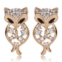 Zinc Alloy Stud Earring, stainless steel post pin, Fox, gold color plated, for woman & with rhinestone, lead & cadmium free 