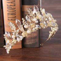 Bridal Tiaras, Zinc Alloy, with ABS Plastic Pearl & Crystal, Crown, gold color plated, for bridal & faceted & with rhinestone, lead & cadmium free, 70mm 