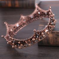 Bridal Tiaras, Zinc Alloy, with ABS Plastic Pearl & Crystal, Crown, antique copper color plated, for bridal & faceted & with rhinestone, lead & cadmium free, 55mm 