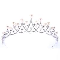 Bridal Tiaras, Zinc Alloy, with ABS Plastic Pearl & Crystal, Crown, silver color plated, for bridal & faceted & with rhinestone, lead & cadmium free, 45mm 