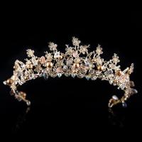 Bridal Tiaras, Zinc Alloy, with ABS Plastic Pearl & Crystal, Crown, gold color plated, for bridal & faceted & with rhinestone, lead & cadmium free, 55mm 