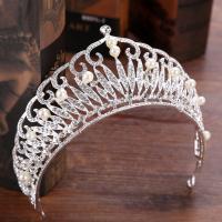Bridal Tiaras, Zinc Alloy, with ABS Plastic Pearl, Crown, silver color plated, for bridal & with rhinestone, lead & cadmium free, 55mm 