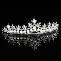 Bridal Tiaras, Zinc Alloy, with ABS Plastic Pearl, Crown, silver color plated, for bridal & with rhinestone, lead & cadmium free, 30mm 