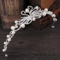 Bridal Tiaras, Zinc Alloy, with ABS Plastic Pearl, Crown, silver color plated, for bridal & with rhinestone, lead & cadmium free, 40mm 