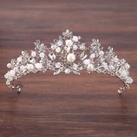 Bridal Tiaras, Zinc Alloy, with ABS Plastic Pearl & Crystal, Crown, silver color plated, for bridal & faceted & with rhinestone, lead & cadmium free, 55mm 