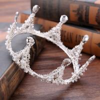 Bridal Tiaras, Zinc Alloy, with ABS Plastic Pearl & Crystal, Crown, silver color plated, for bridal & faceted & with rhinestone, lead & cadmium free, 65mm 