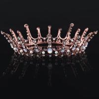 Bridal Tiaras, Zinc Alloy, with ABS Plastic Pearl & Crystal, Crown, antique copper color plated, for bridal & faceted & with rhinestone, lead & cadmium free, 50mm 