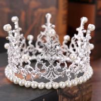Bridal Tiaras, Zinc Alloy, with ABS Plastic Pearl, Crown, silver color plated, for bridal & with rhinestone, lead & cadmium free, 70mm 