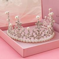 Bridal Tiaras, Zinc Alloy, with ABS Plastic Pearl, Crown, platinum color plated, for bridal & with rhinestone, lead & cadmium free, 70mm 