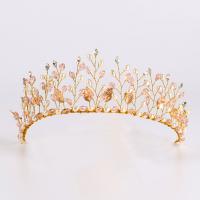 Bridal Tiaras, Zinc Alloy, with ABS Plastic Pearl & Crystal, Crown, gold color plated, for bridal & faceted & with rhinestone, lead & cadmium free, 50mm 