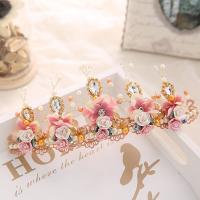 Bridal Tiaras, Zinc Alloy, with ABS Plastic Pearl & Polymer Clay & Crystal, Flower, gold color plated, for bridal & faceted & with rhinestone, lead & cadmium free, 100mm 