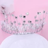 Bridal Tiaras, Zinc Alloy, with Crystal, Crown, platinum color plated, for bridal & faceted & with rhinestone, lead & cadmium free, 50mm 