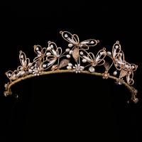 Bridal Tiaras, Zinc Alloy, with ABS Plastic Pearl & Crystal, Crown, gold color plated, for bridal & faceted & with rhinestone, lead & cadmium free, 60mm 
