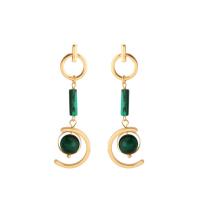 Zinc Alloy Stud Earring, with Malachite, stainless steel post pin, gold color plated, for woman, lead & cadmium free 
