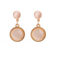 Zinc Alloy Drop Earring, with Cats Eye, stainless steel post pin, Flat Round, gold color plated, for woman, lead & cadmium free 