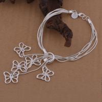Brass Bracelets, Butterfly, real silver plated, snake chain & for woman & , lead & cadmium free, 20cm Approx 8 Inch 