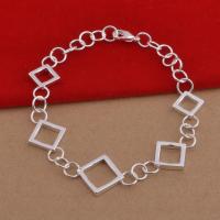 Brass Bracelets, Rhombus, real silver plated, for woman, lead & cadmium free, 200mm Approx 8 Inch 
