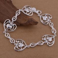Brass Bracelets, Heart, real silver plated, for woman, lead & cadmium free, 20mm Approx 8 Inch 
