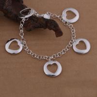 Brass Bracelets, Heart, real silver plated, rolo chain & for woman, lead & cadmium free Approx 8 Inch 