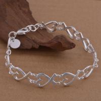 Brass Bracelets, Heart, real silver plated, for woman, lead & cadmium free, 10mm Approx 8 Inch 