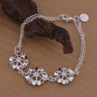 Brass Bracelets, Flower, real silver plated, oval chain & for woman & , lead & cadmium free, 18mm Approx 8 Inch 