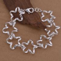 Brass Bracelets, Star, real silver plated, for woman, lead & cadmium free, 22mm Approx 8 Inch 