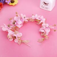 Bridal Hair Band, Zinc Alloy, with ABS Plastic Pearl & Spun Silk, Flower, gold color plated, for woman & with rhinestone lead & cadmium free, 50mm 